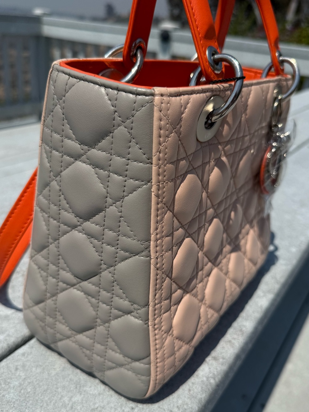 PRISTINE Christian Dior Medium Lady Dior Tricolor Lambskin Bag - Pink/Orange - Picture 4 of 13